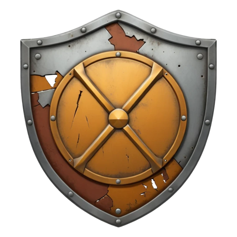 a steel shield with engraved roman numerals for zero—looks battle worn sticker