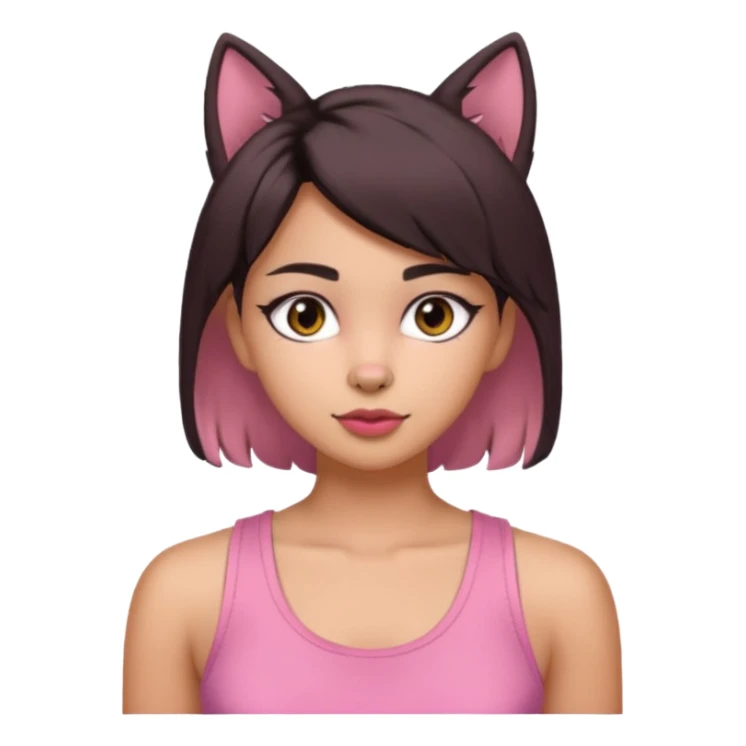 chica morena clara, corte de cabello wolf cut medio, con una blusa de tirantes simple, rosa y coquette sticker