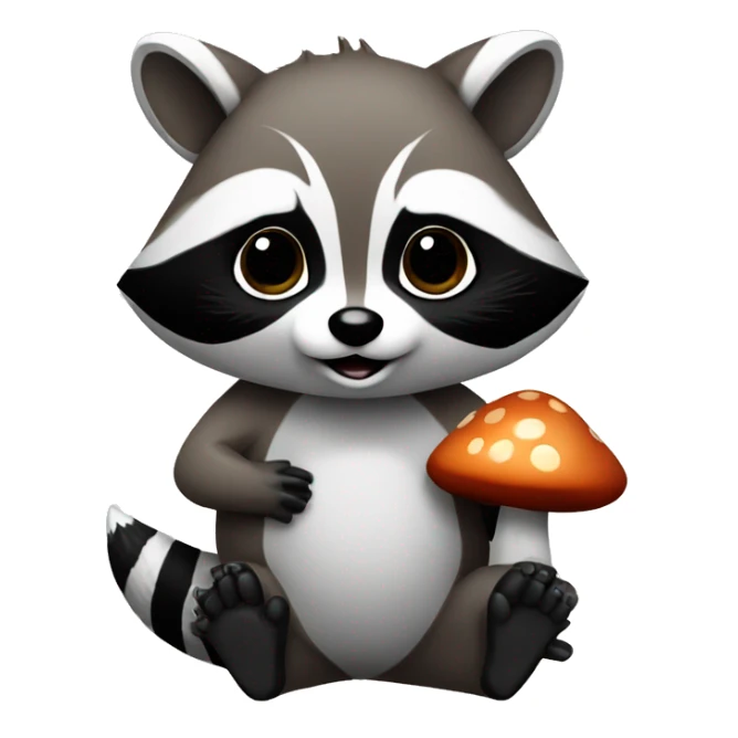 Raccoon holding a mushroom in his hand sticker