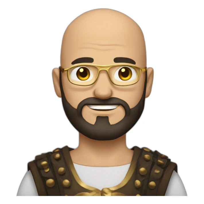 dark-haired man with bald viking beard and gold glasses sticker