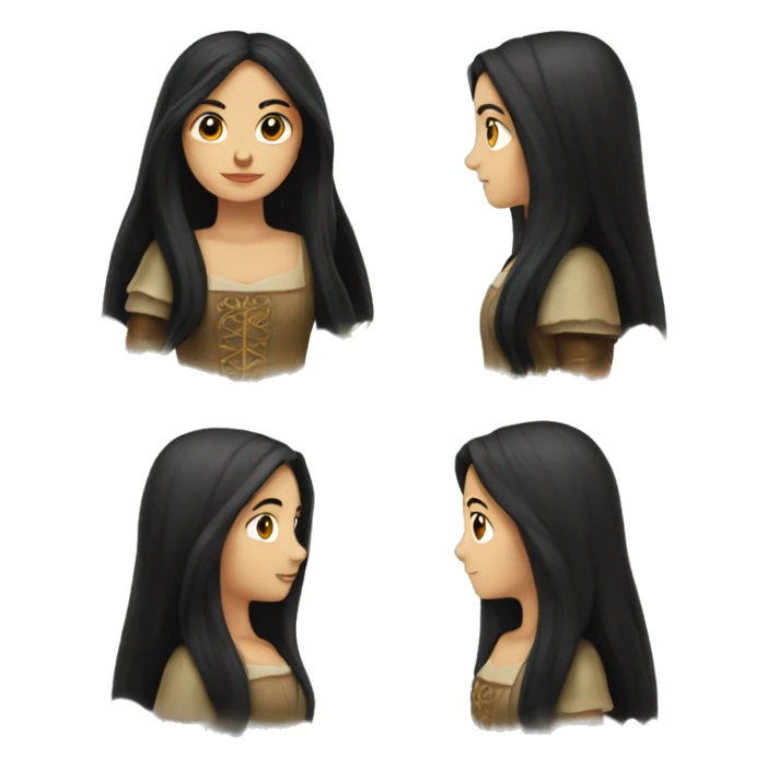 medieval maiden with very long black hair sticker