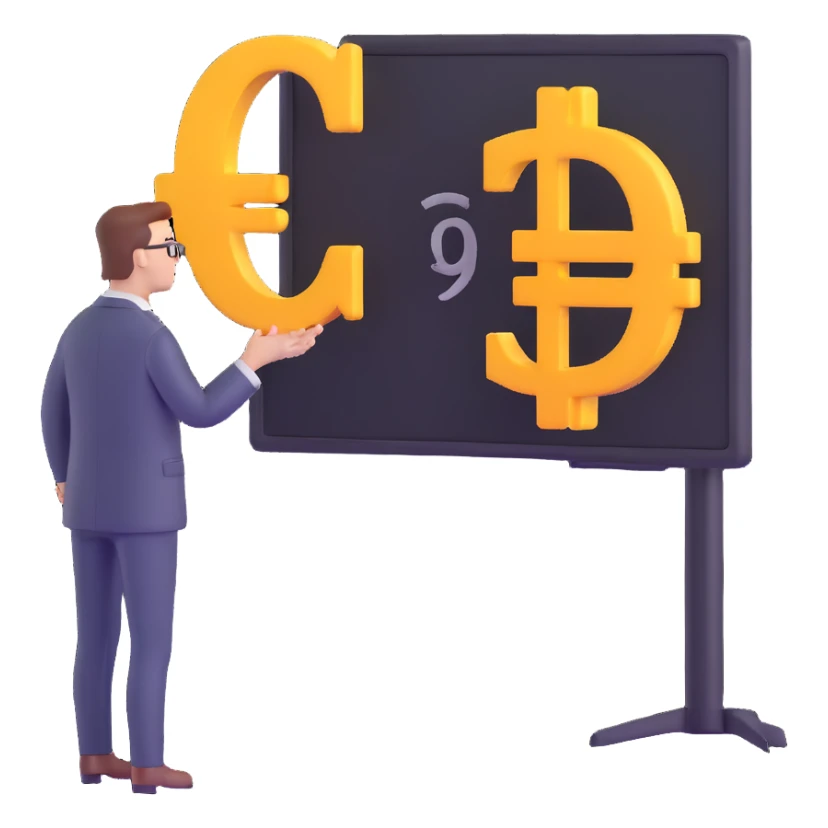 business analyst studying price data with euro symbol € on screen sticker