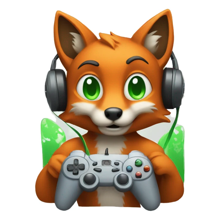 fox with green eyes playing video games  sticker
