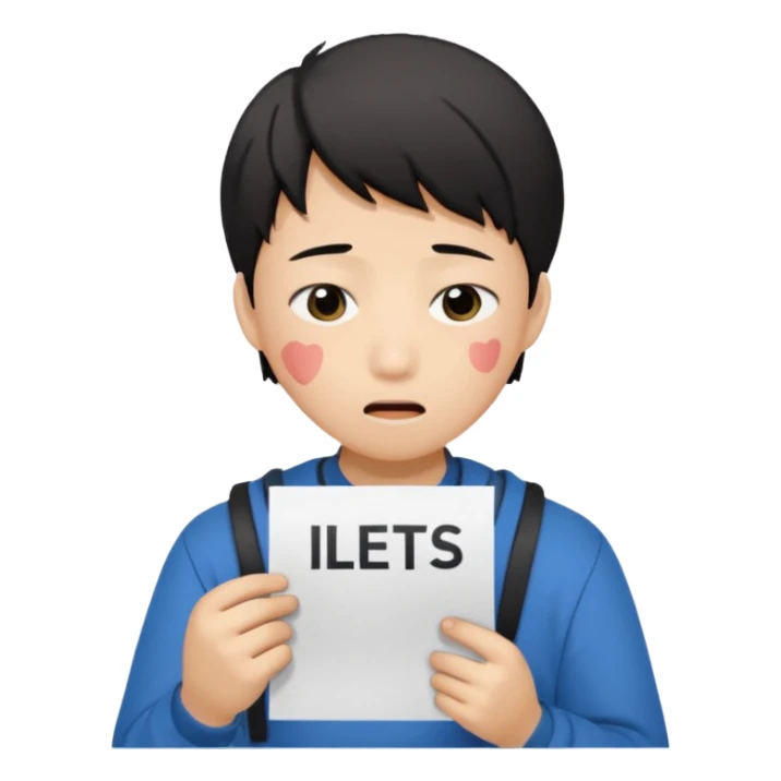 emoji student sad holding paper IELTS 5.5, crying, failure, white background sticker