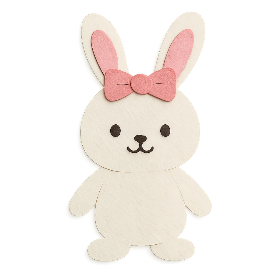 paper craft style cutesy white bunny rabbit with a pink bow sticker