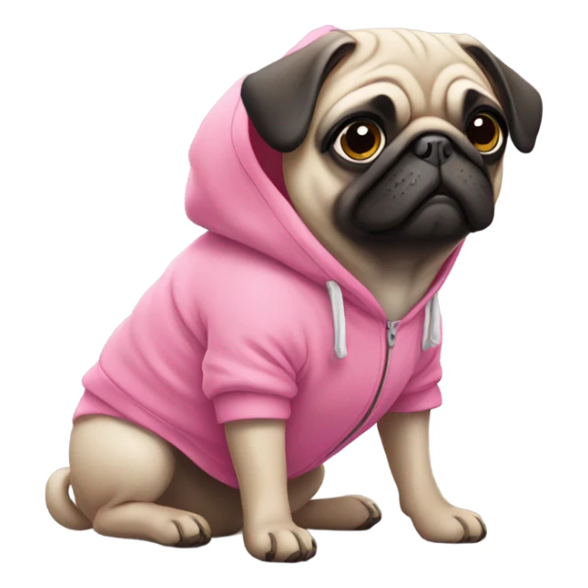 Pug wearing pink hoodie sticker