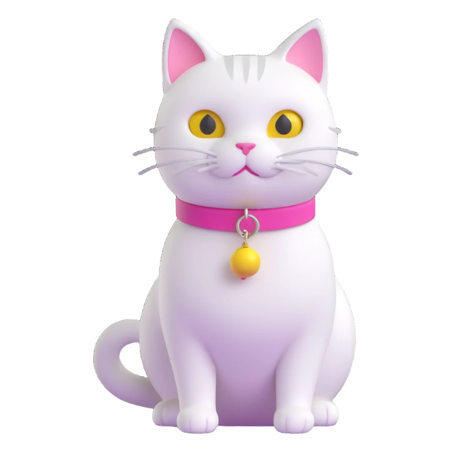 white cat with pink collar and yellow bell around neck sticker