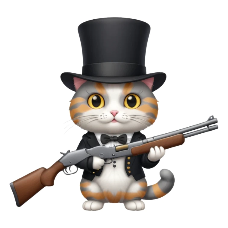A cat with a top hat and a 24-gauge shotgun sticker