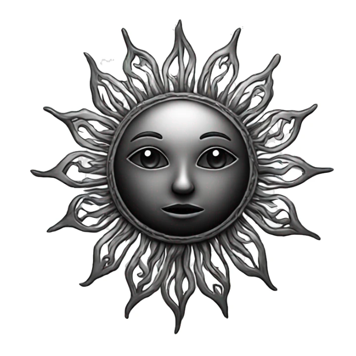 gothic sun, no background, black color, tattoo style sticker