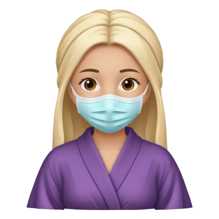 girl in a robe with a facial mask sticker