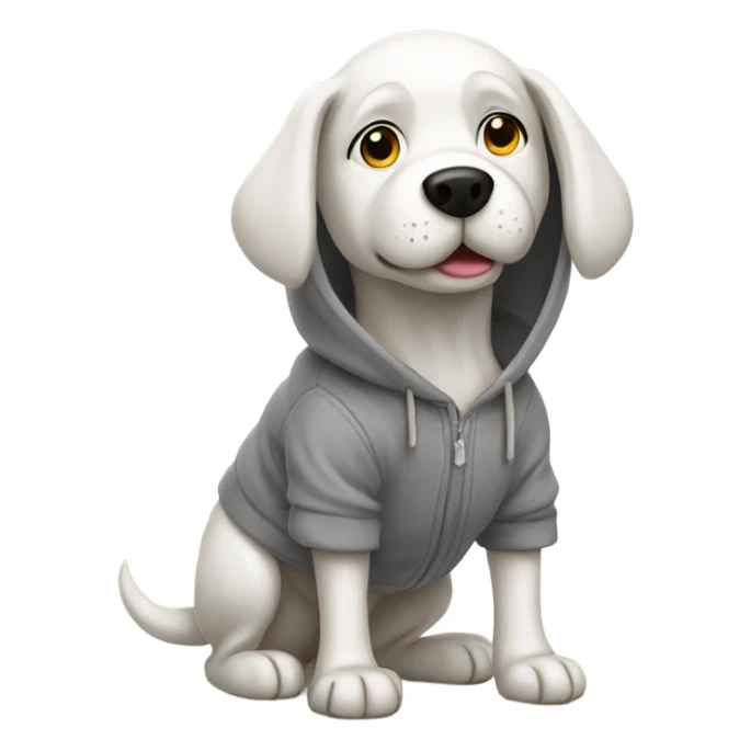 White dog wearing a grey hoodie  sticker