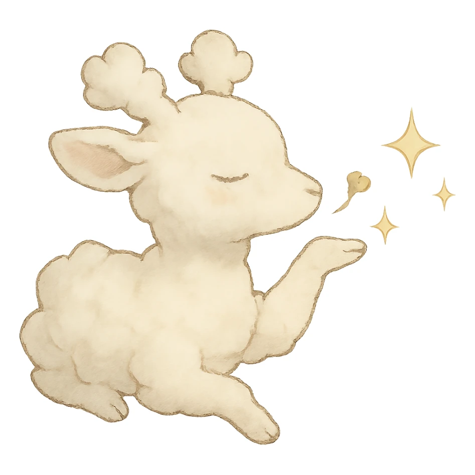vanilla-colored cloud doe blowing a kiss with sparkles, soft and dreamy sticker