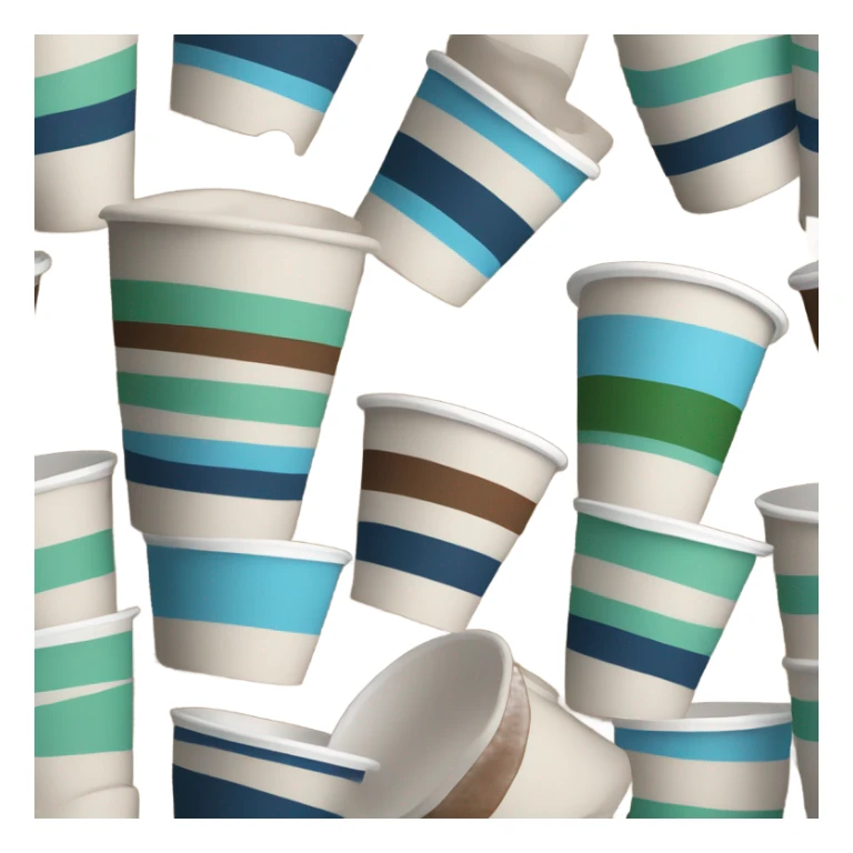 Paper cup with a green blue and brown lines on it, with no lid sticker