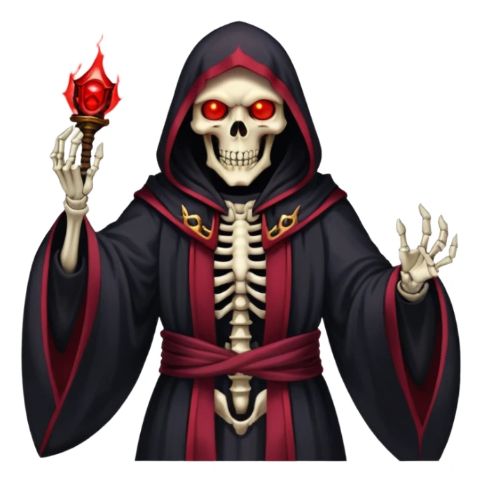 Ainz Ooal Gown skeletal overlord with red glowing eyes and dark robe sticker