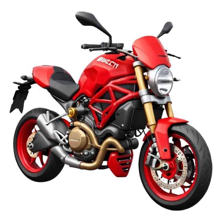 Ducati Monster motorcycle, red color, compact and iconic design, emoji style sticker