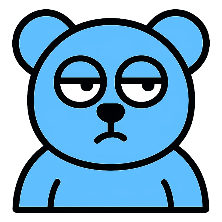 blue teddy bear rolling its eyes, minimal, round shapes, soft blue color sticker