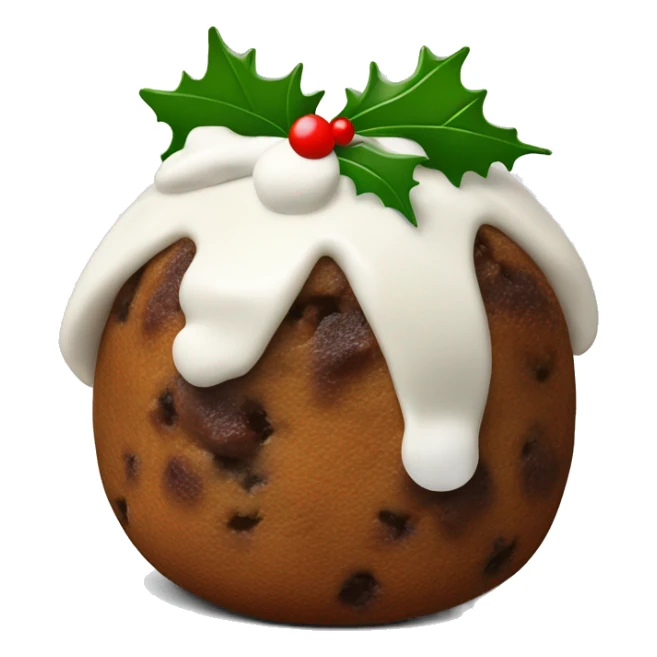 1 Traditional Christmas pudding with white icing, topped with holly leaves and berries sticker