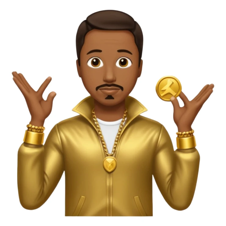 MC Hammer with dark brown hair, gold outfit sticker