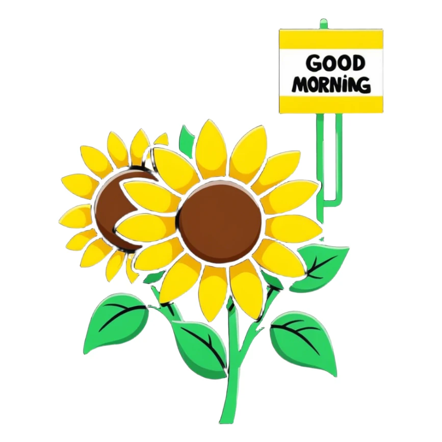 flowers in garden with sun with inscription Good morning  sticker