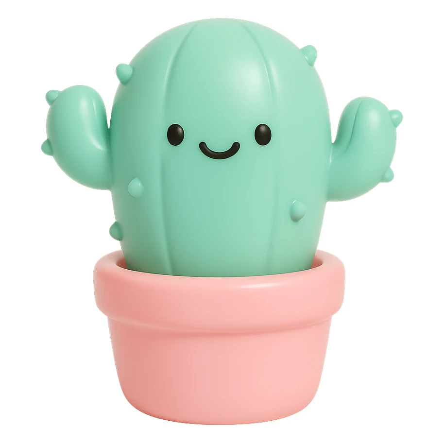 a smiling cactus in a pot vinyl figure style sticker