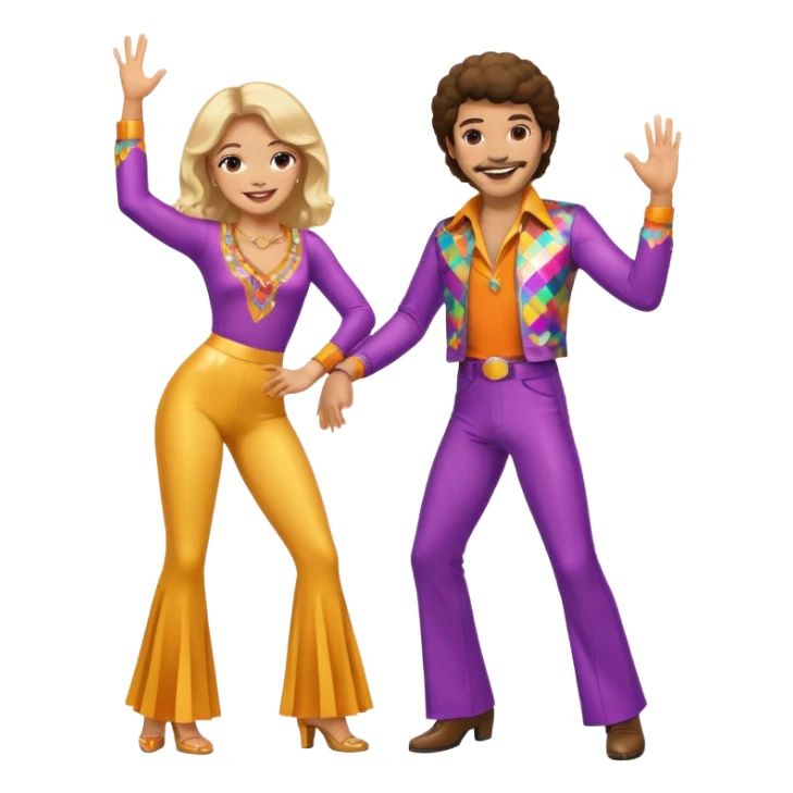 hombre y mujer bailando con ropa de disco de los 70s sticker