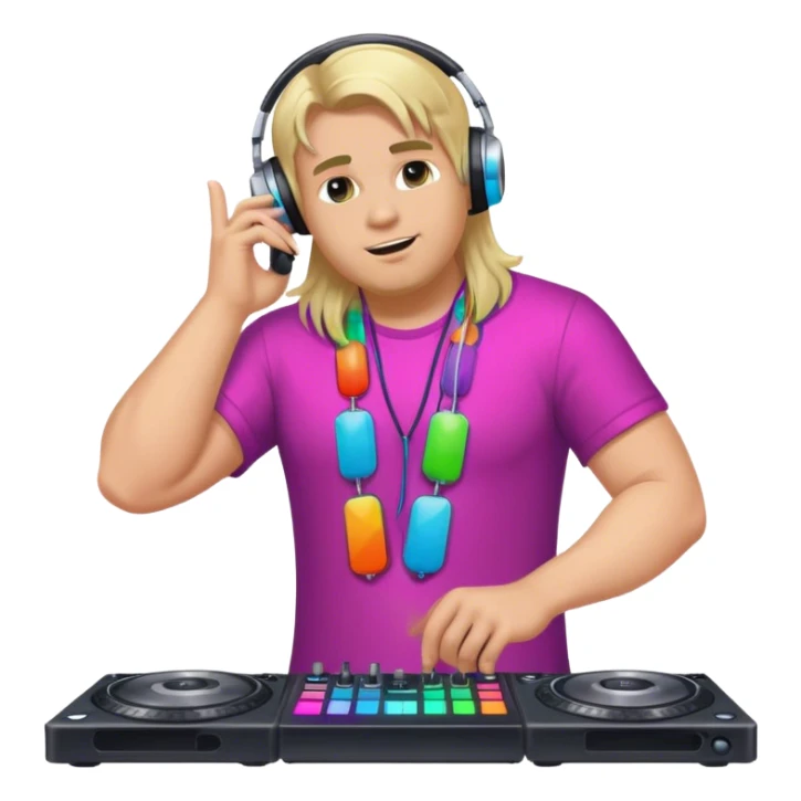blond big man in colorful dj outfit calling sticker