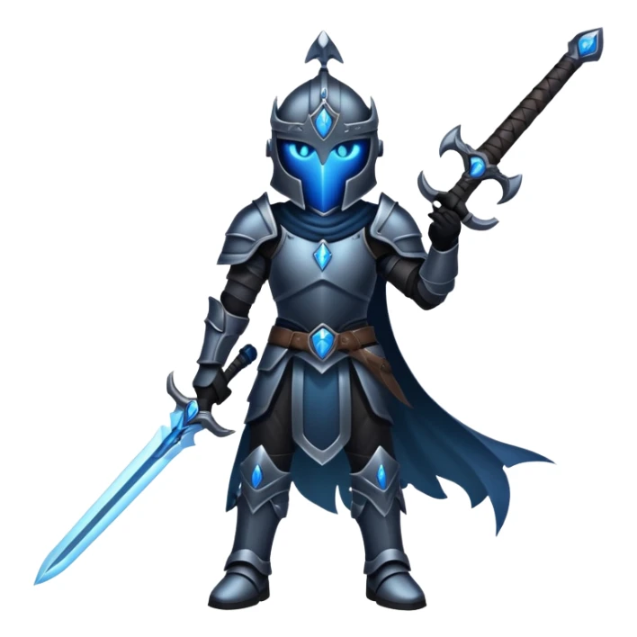 Shadow Soldier from Solo Leveling, dark shadow warrior with glowing blue eyes sticker