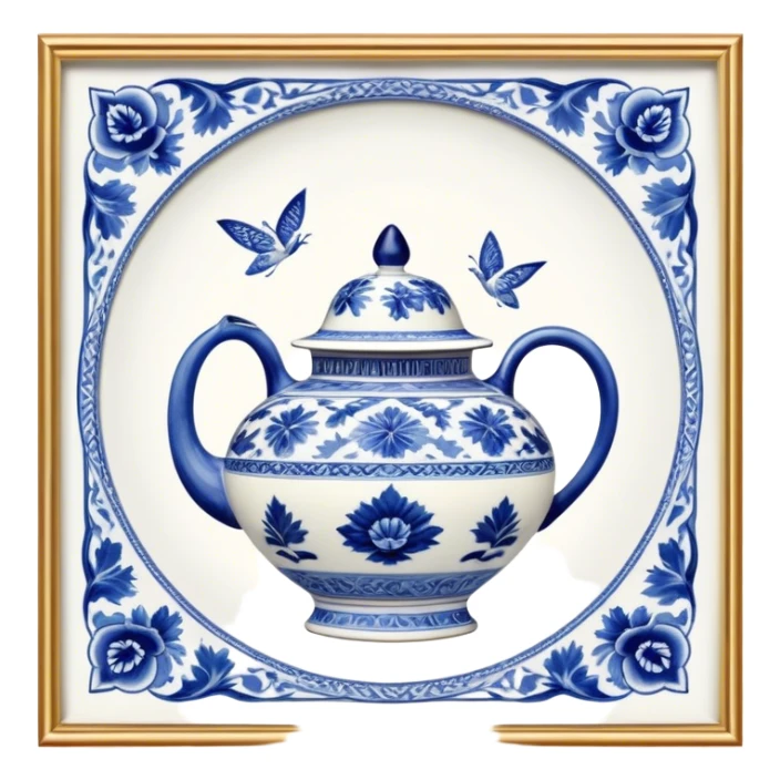 Cinematic Realistic image of exquisite blue and white porcelain, rendered with delicate, intricate patterns and fine textures, showcased against a classic Chinese backdrop with soft, refined lighting sticker