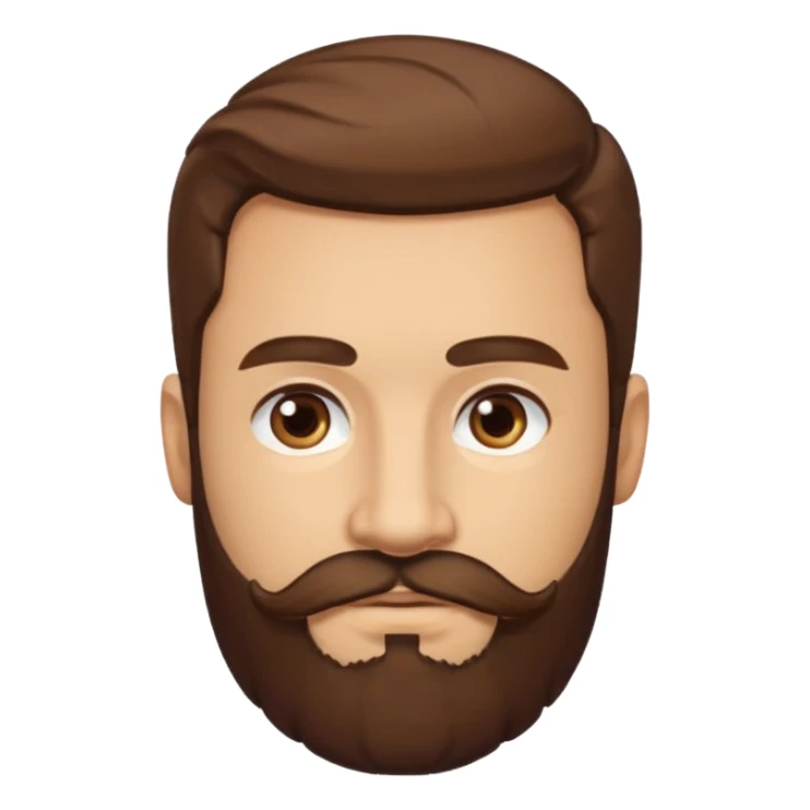 A light-skinned man with thick brown hair styled to the side, brown eyes, and a full beard with a matching mustache. sticker