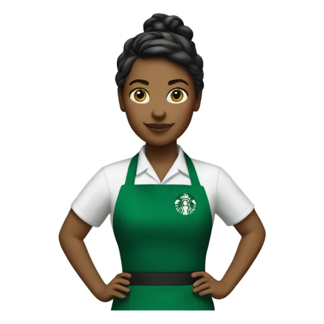 white female starbucks barista with green apron sticker