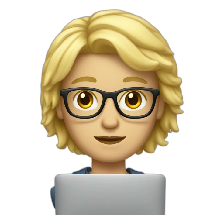 blond student developer with a macbook, wearing glasses, no facial hair sticker
