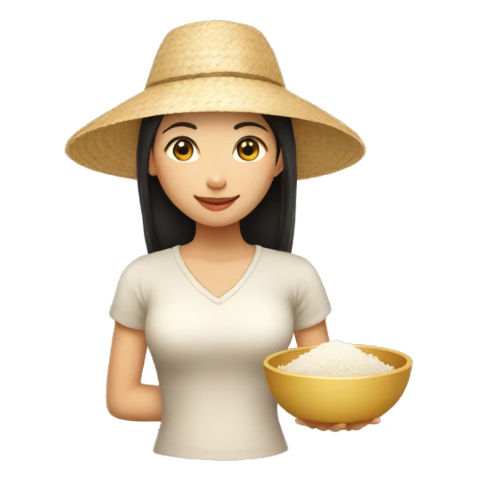 asian girl with a straw hat holding a bowl of rice sticker