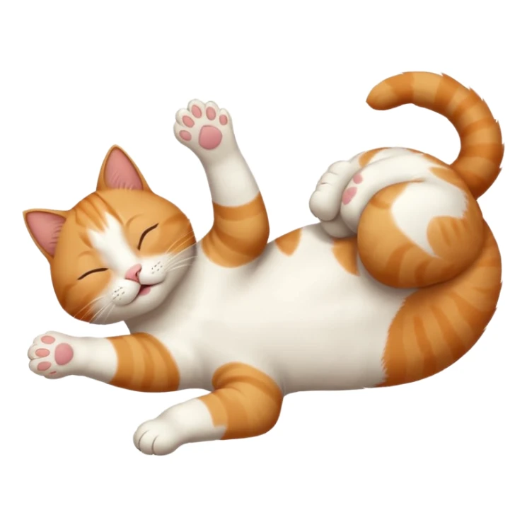 ginger and white small cat eyes closed lying down upside down with paws stretched out straight in different directions sticker