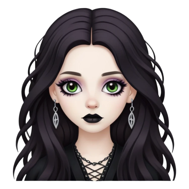 goth, pale hippy brunette baddie, pretty makeup, long hair sticker