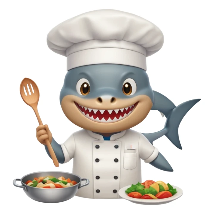 A shark wearing a chef hat and cooking food sticker