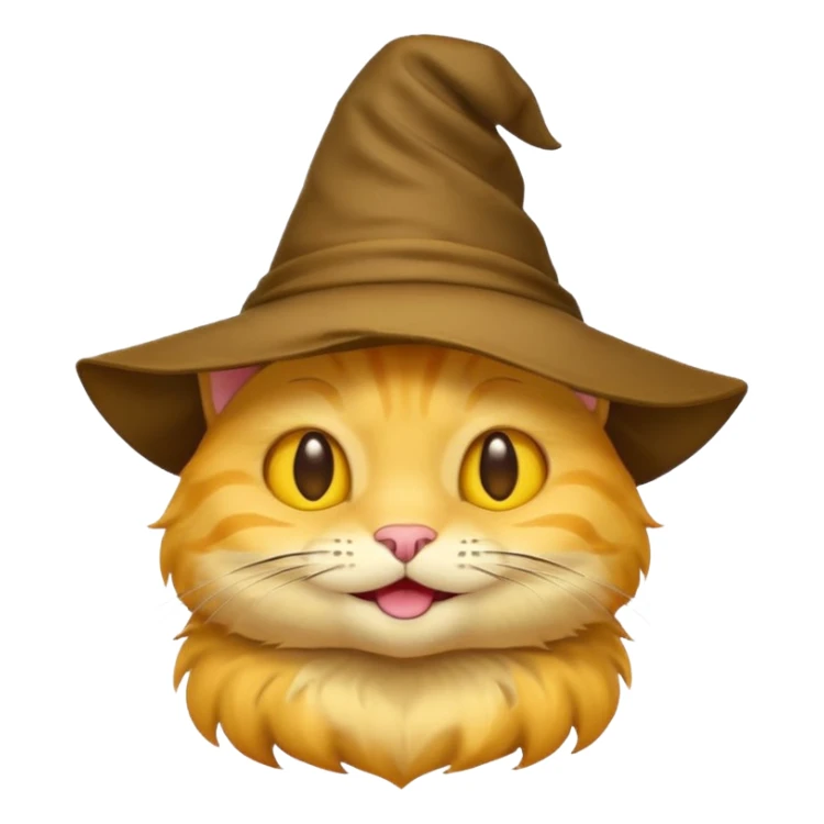 Very low detail Simple yellow cat emoji wearing a sorting hat sticker