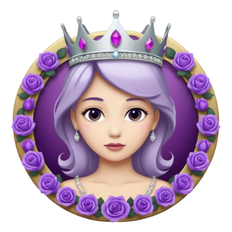 Purple shadow rose flower, silver circle plaque, silver tiara sticker