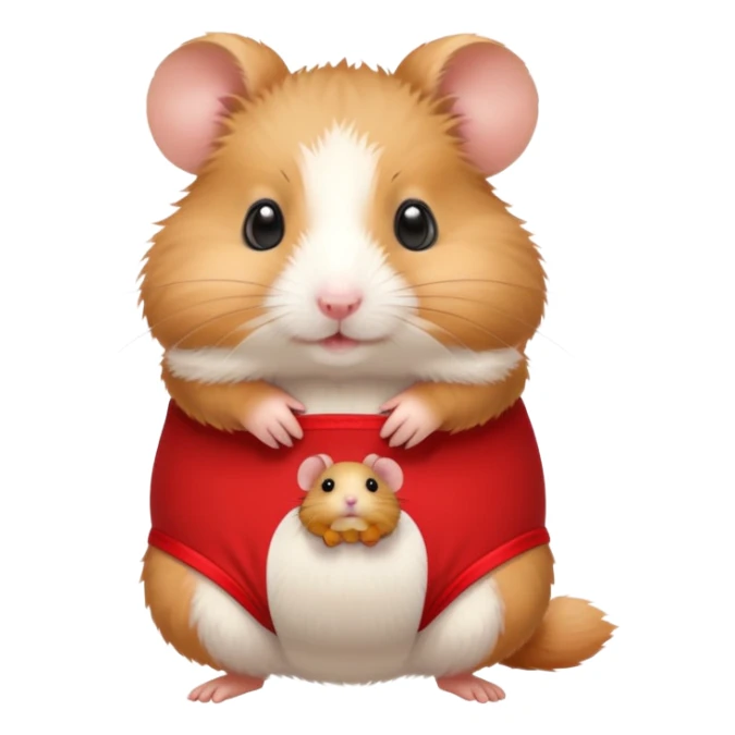 Hamster wearing underwear holding a mini hamster sticker