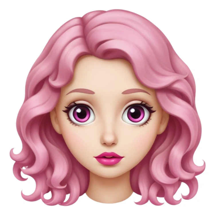 chica ondulada blanca labios rosas ojos grandes y nariz grande sticker