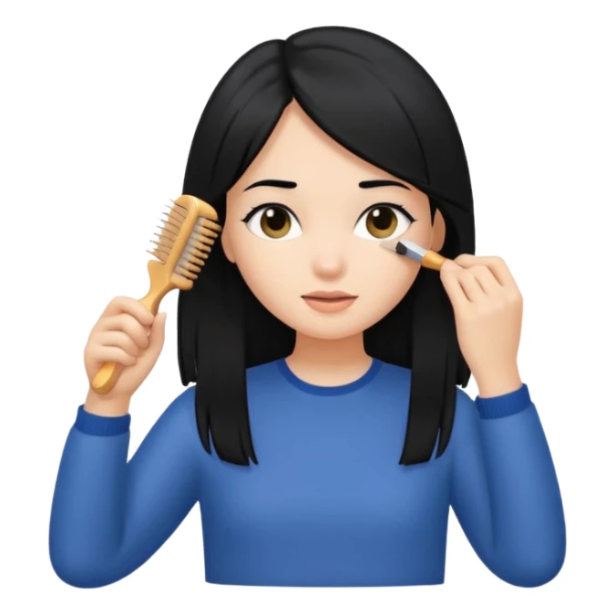 A girl with black hair brushing her hair sticker