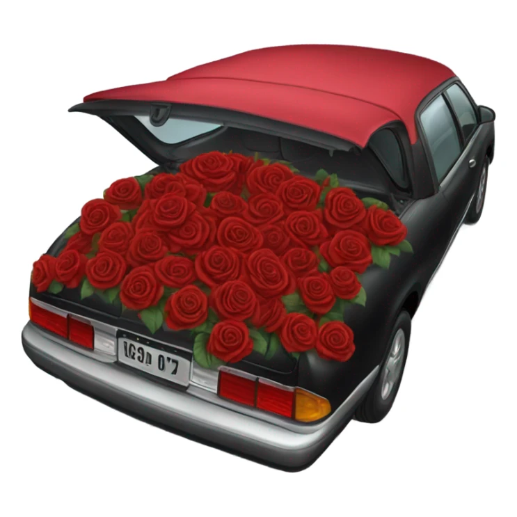 black open car trunk with red roses left in it sticker