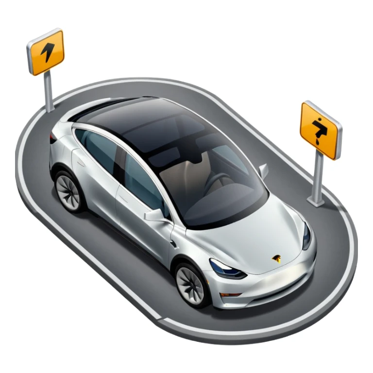 A Tesla Model Y parallel parking in front of a store, from above sticker