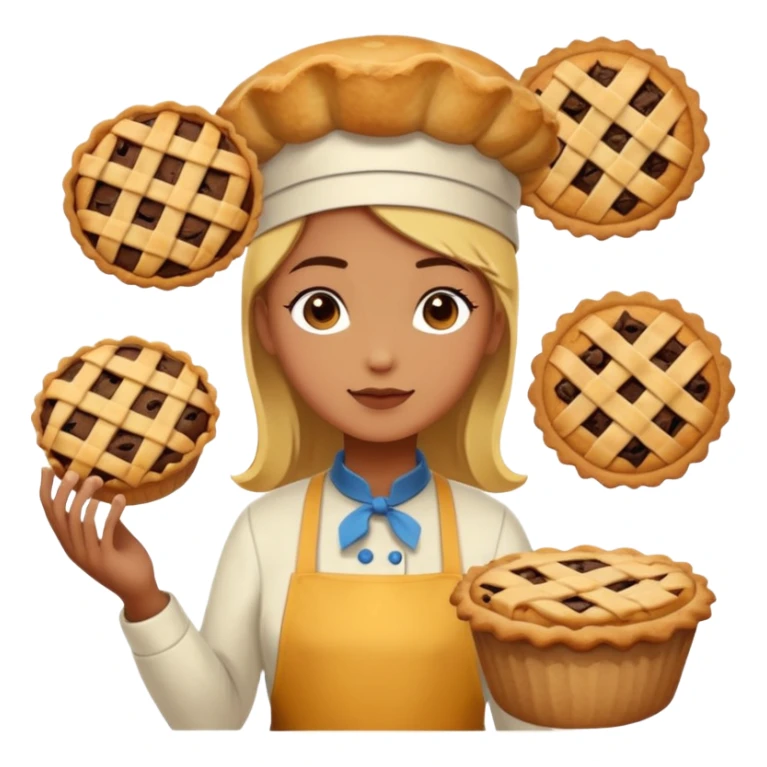 Baking community humanless avatar in vibrant style illustration. Pie, cookie, and muffin warm golden tones, simple shapes, flat design, high contrast. sticker