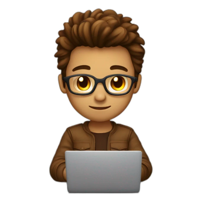 No glasses Cute programmer on his laptop with lighted skin a brown quiff and brown eyes and very little beard  sticker
