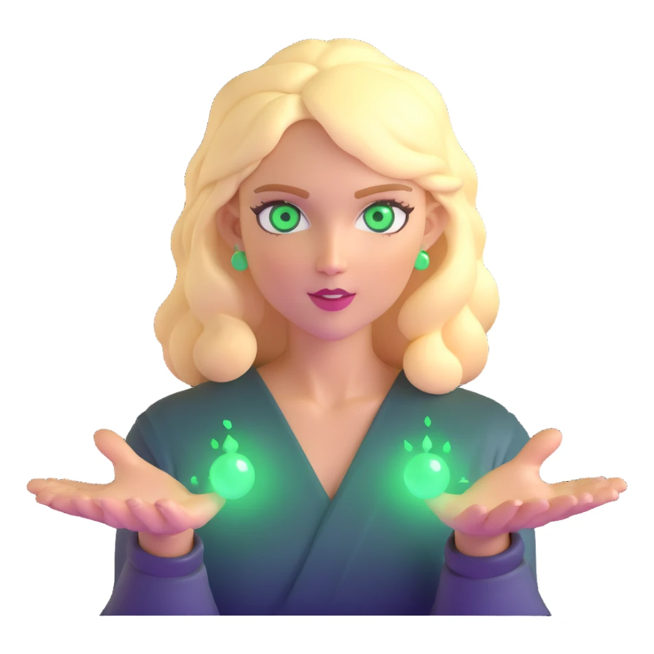 blonde woman with green eyes, fireballs and magical effects sticker