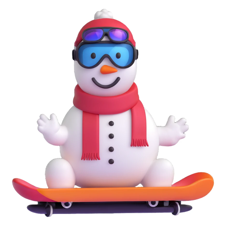 snowman with goggles on a snowboard sticker