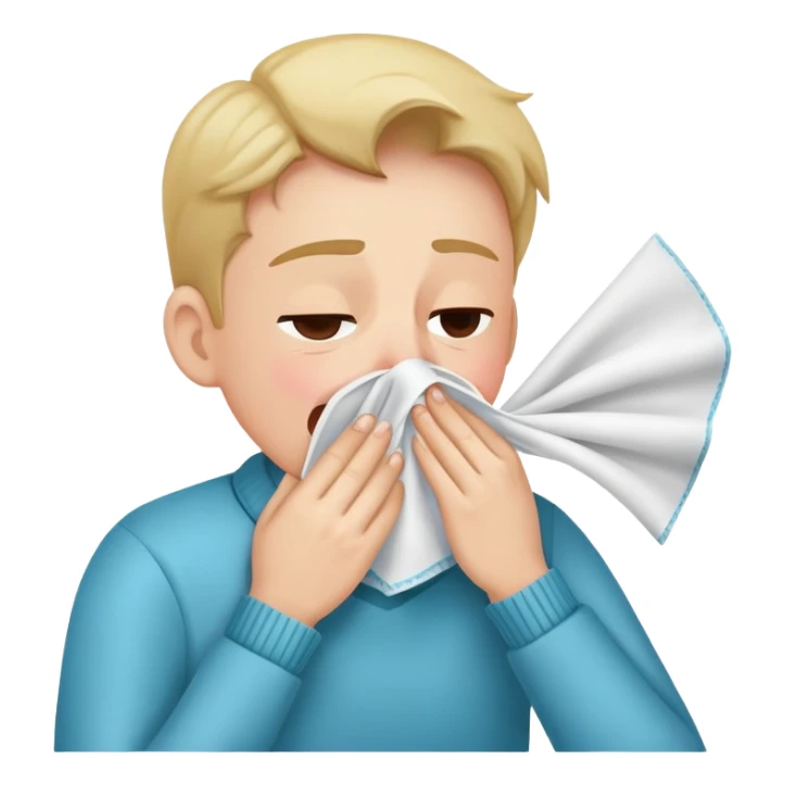 person sneezing into a handkerchief, simple and expressive, cheerful sticker