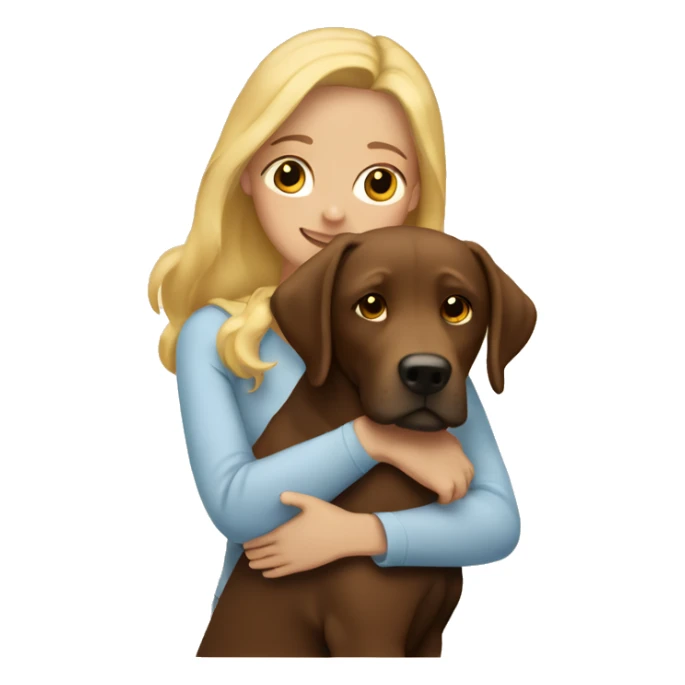 Girl with blonde hair hugging brown lab sticker