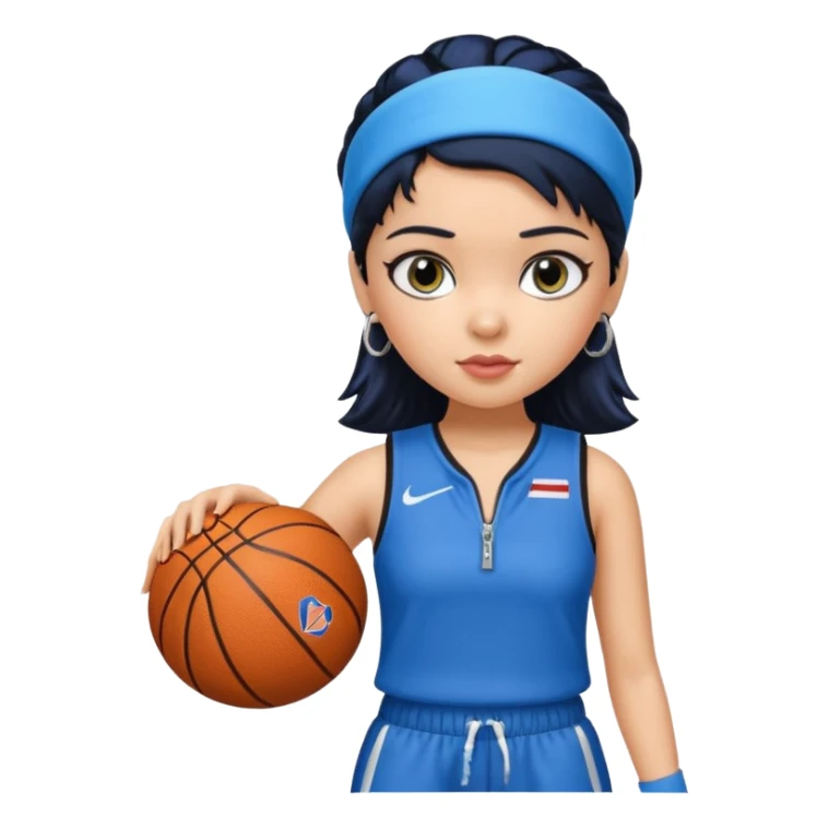 generate a pretty bratz that looks like Kajol- bollywood actress
 Wearing a blue zipper with short blackhair and a blue hairband. Carrying a basketball sticker