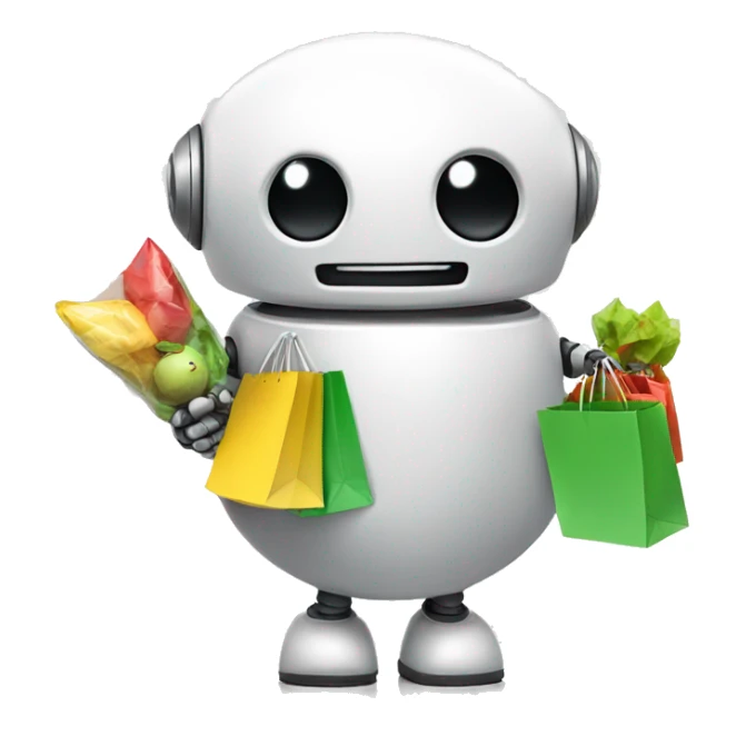 cute round happy robot with shopping bags sticker